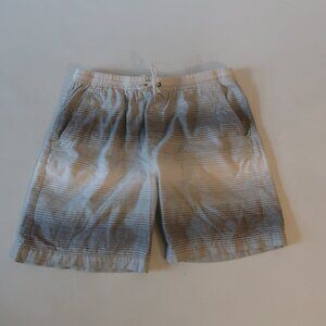 Mens Nifty Genius Gray Beige Cotton Flat Front Drawstring Shorts XL